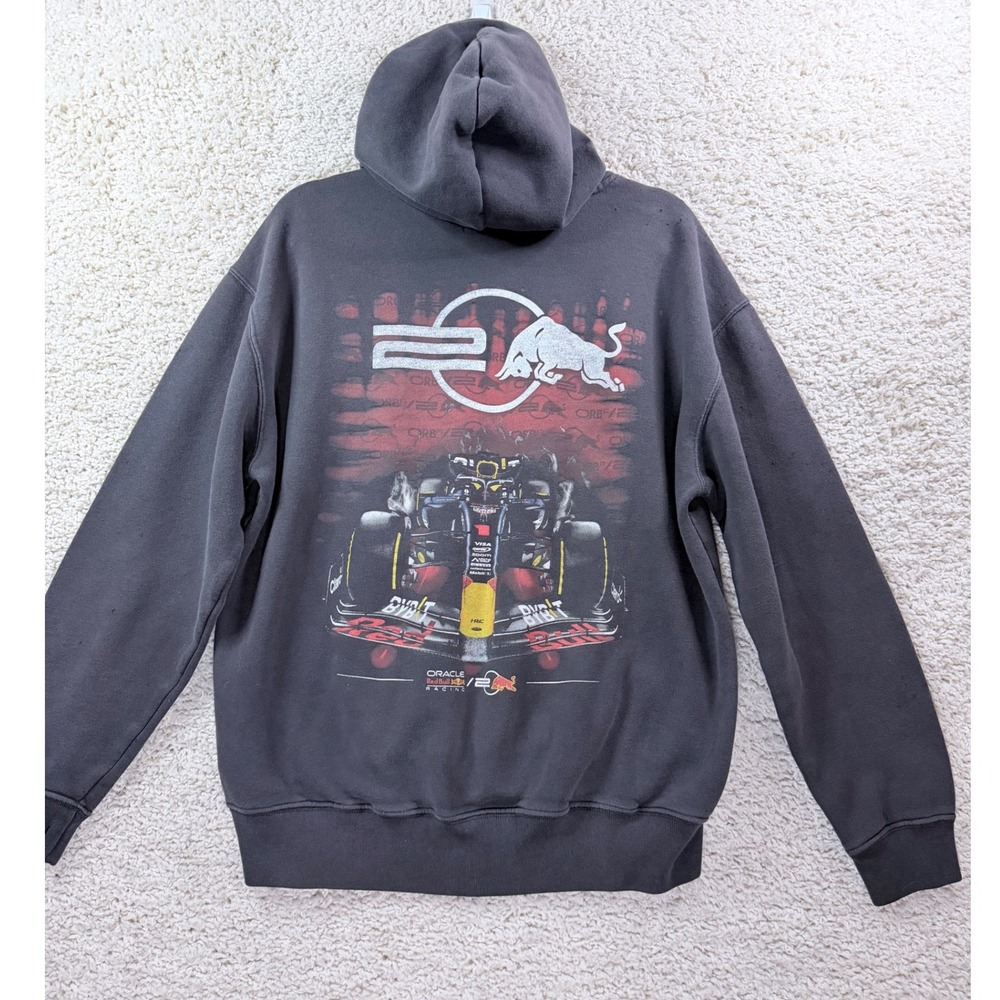 Mens L Hollister Oracle Red Bull Racing Hoodie F1 Graphic Distressed Black Y2K